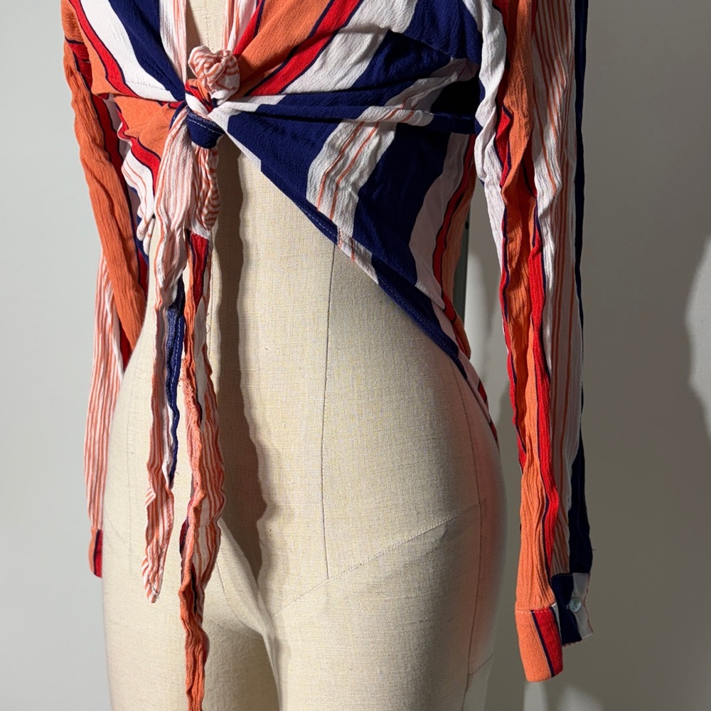 Fashion Nova Vibrant Striped Tie-Front Blouse - Picture 3 of 5